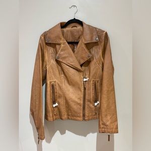 Max studio cognac faux leather jacket women’s large